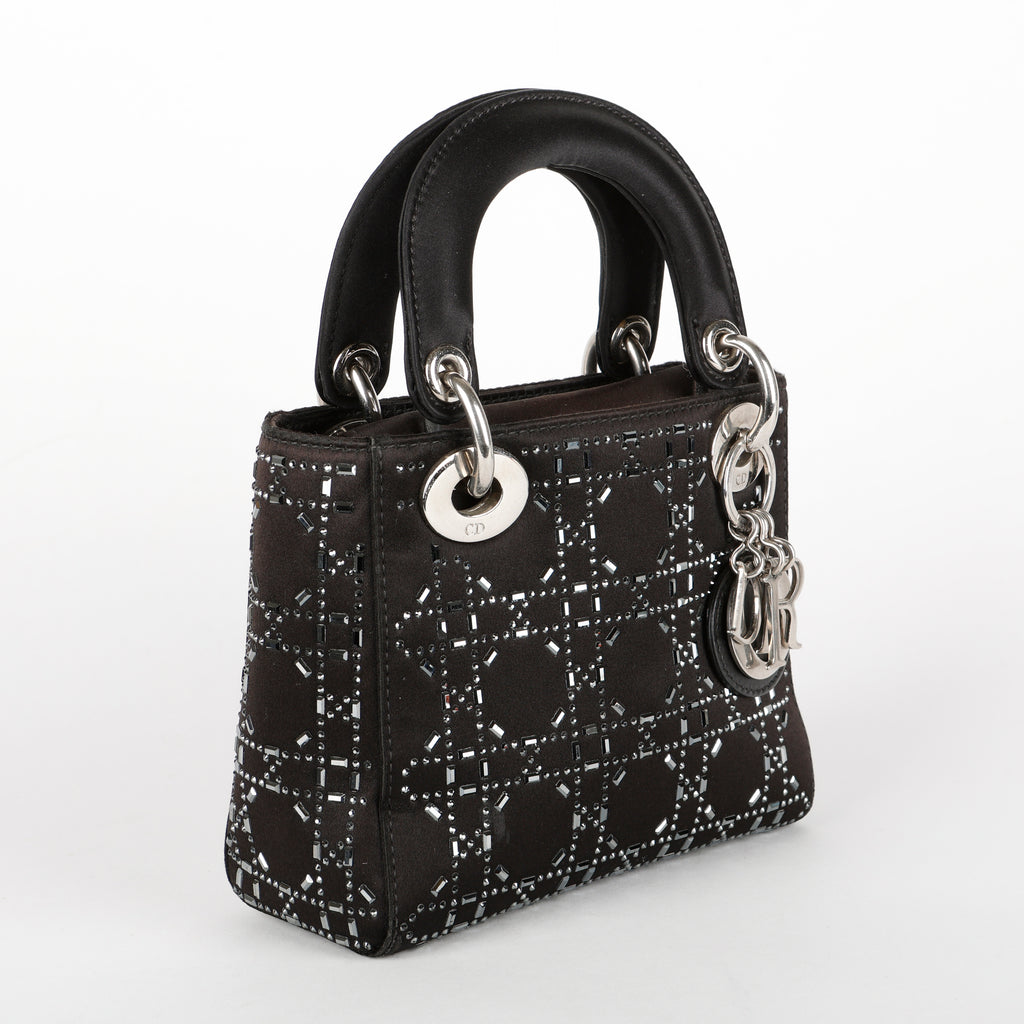 Mini Lady Dior, Black Satin Crystals