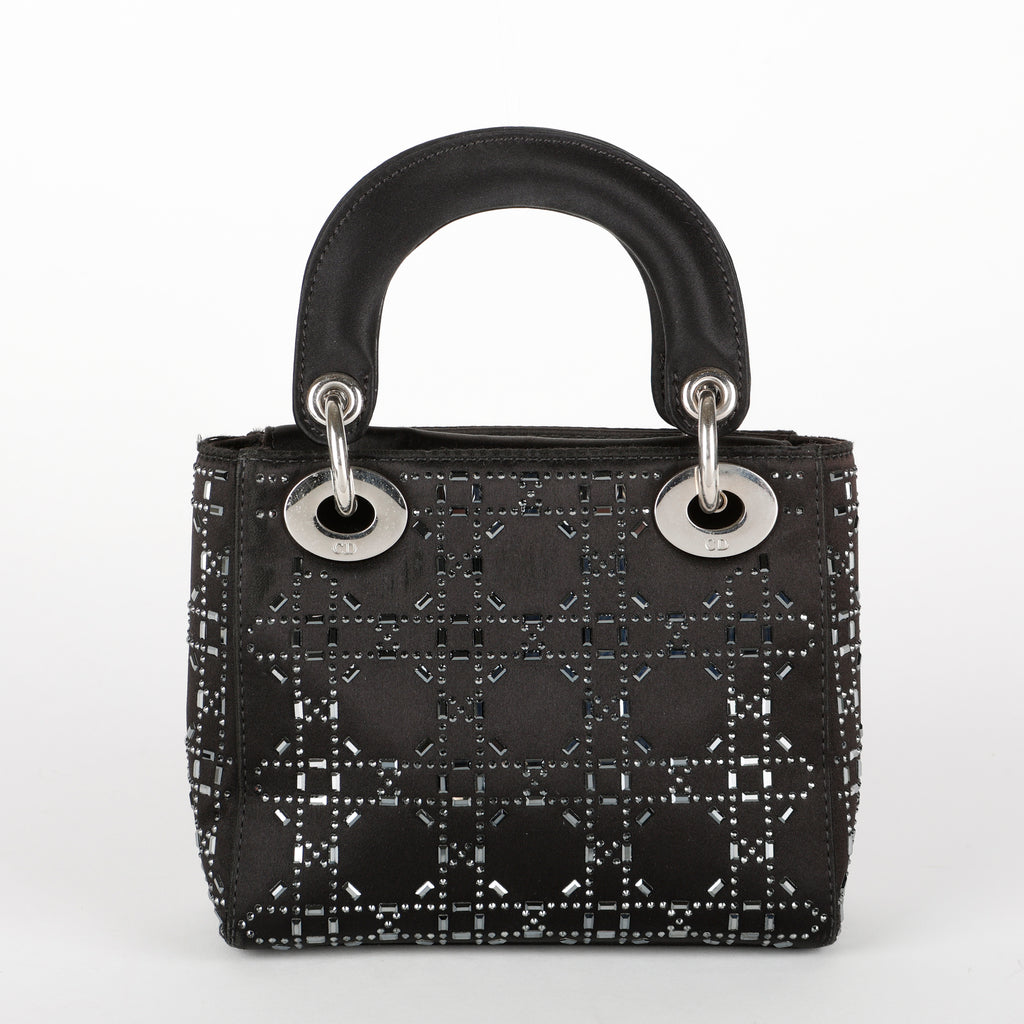 Mini Lady Dior, Black Satin Crystals