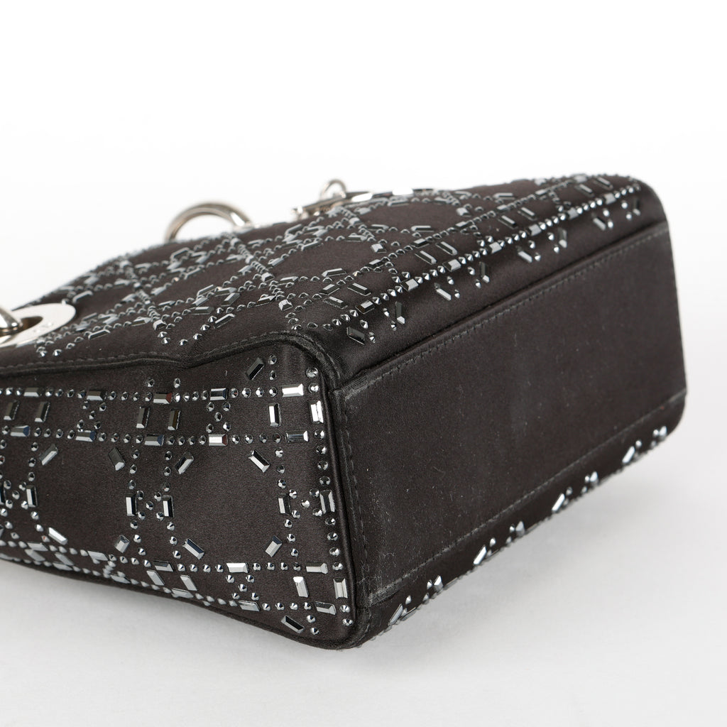 Mini Lady Dior, Black Satin Crystals
