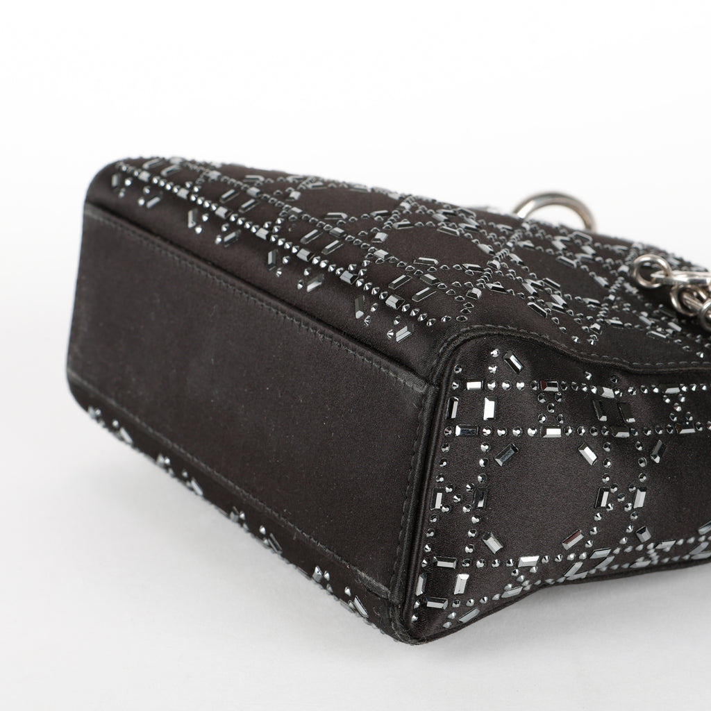 Mini Lady Dior, Black Satin Crystals