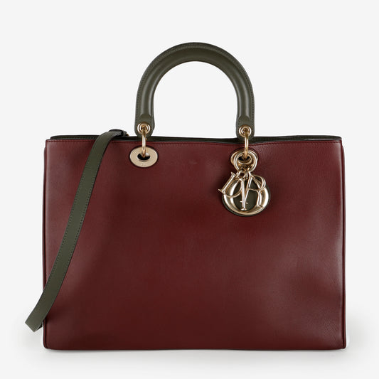 Large Diorissimo Tote, Burgundy/White/Khaki Calfskin GHW