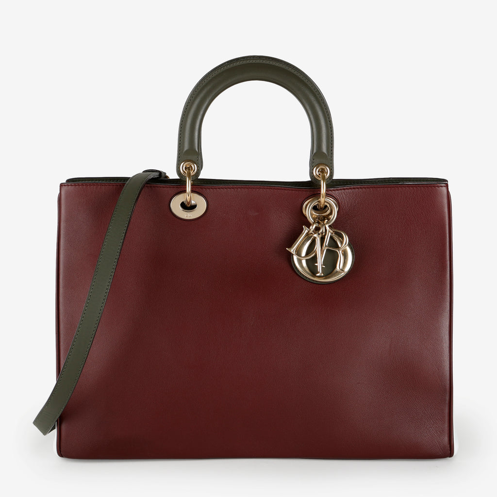 Large Diorissimo Tote, Burgundy/White/Khaki Calfskin GHW