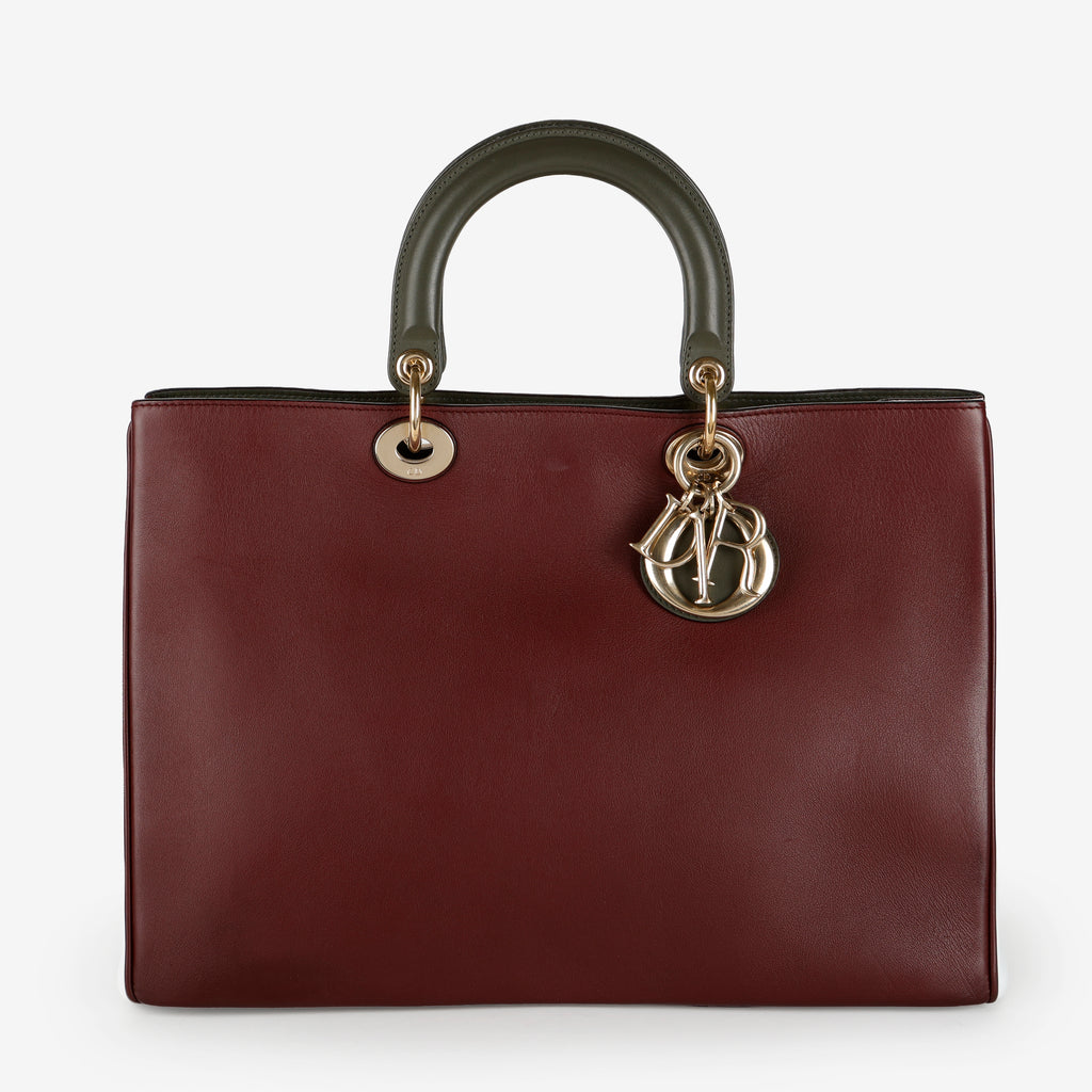Large Diorissimo Tote, Burgundy/White/Khaki Calfskin GHW