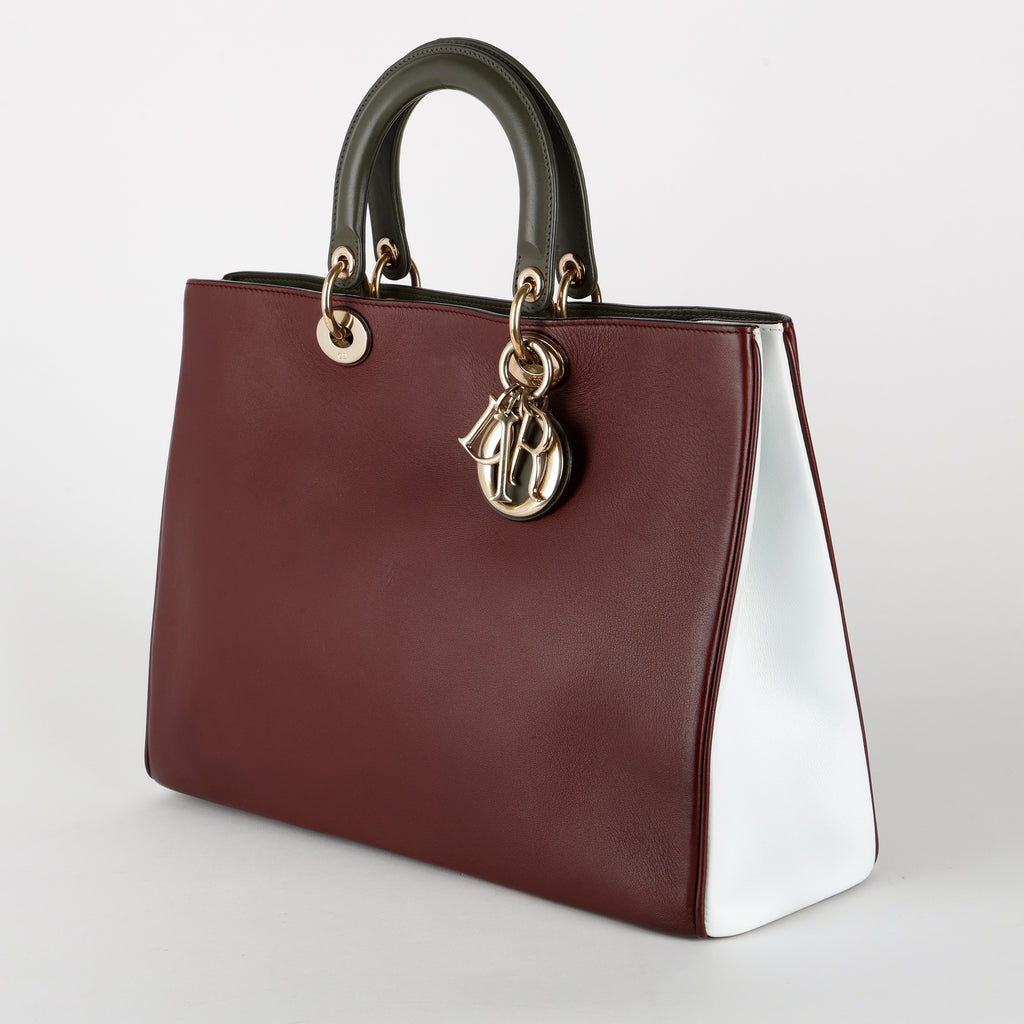 Large Diorissimo Tote, Burgundy/White/Khaki Calfskin GHW