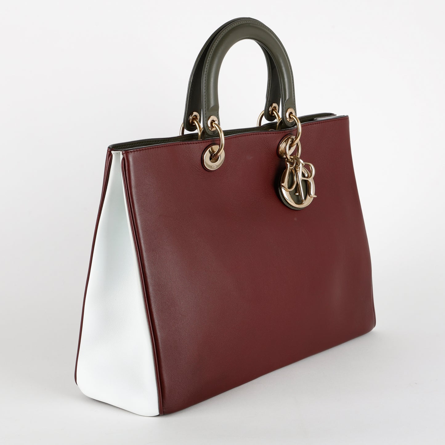 Large Diorissimo Tote, Burgundy/White/Khaki Calfskin GHW