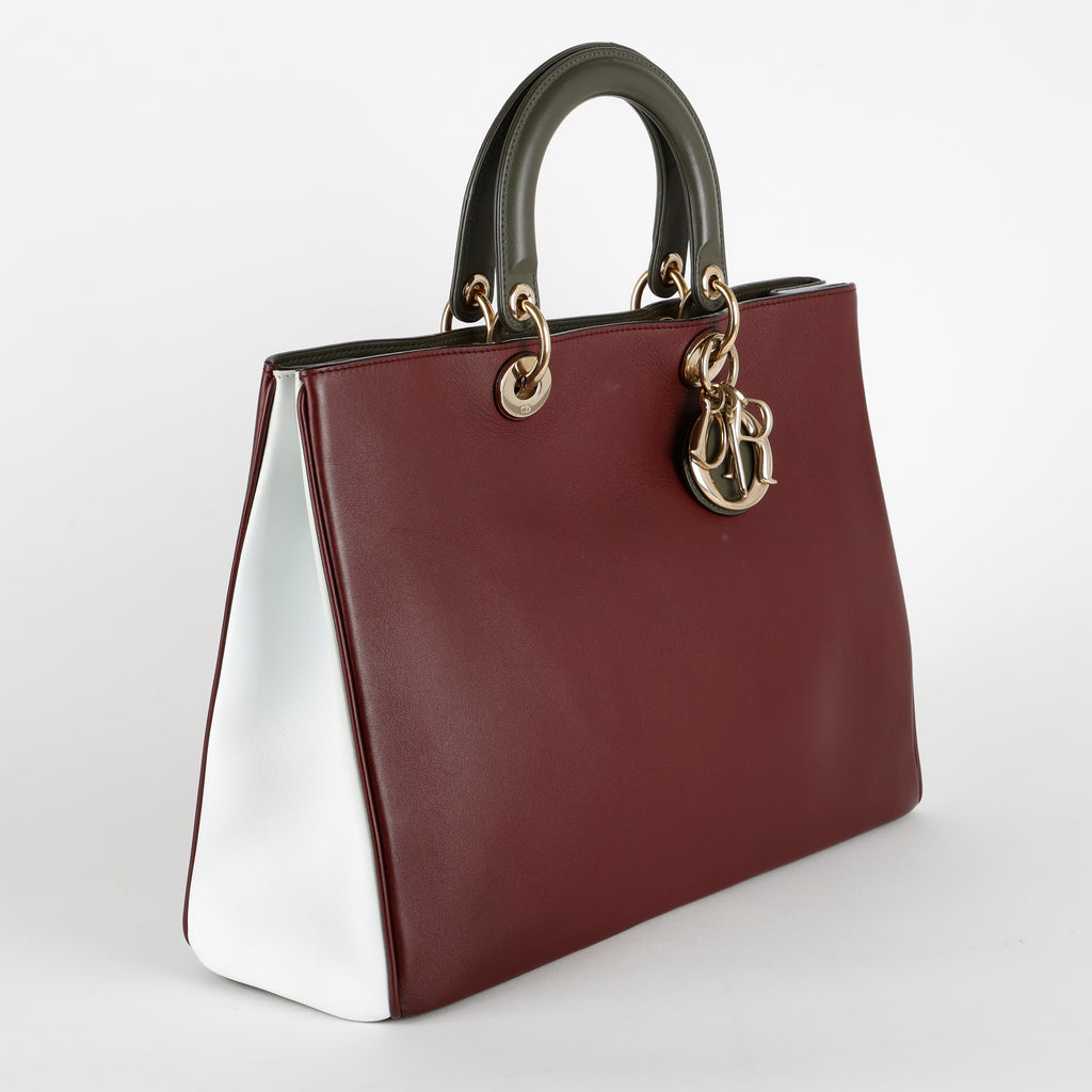Large Diorissimo Tote, Burgundy/White/Khaki Calfskin GHW