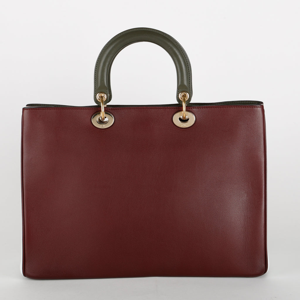 Large Diorissimo Tote, Burgundy/White/Khaki Calfskin GHW