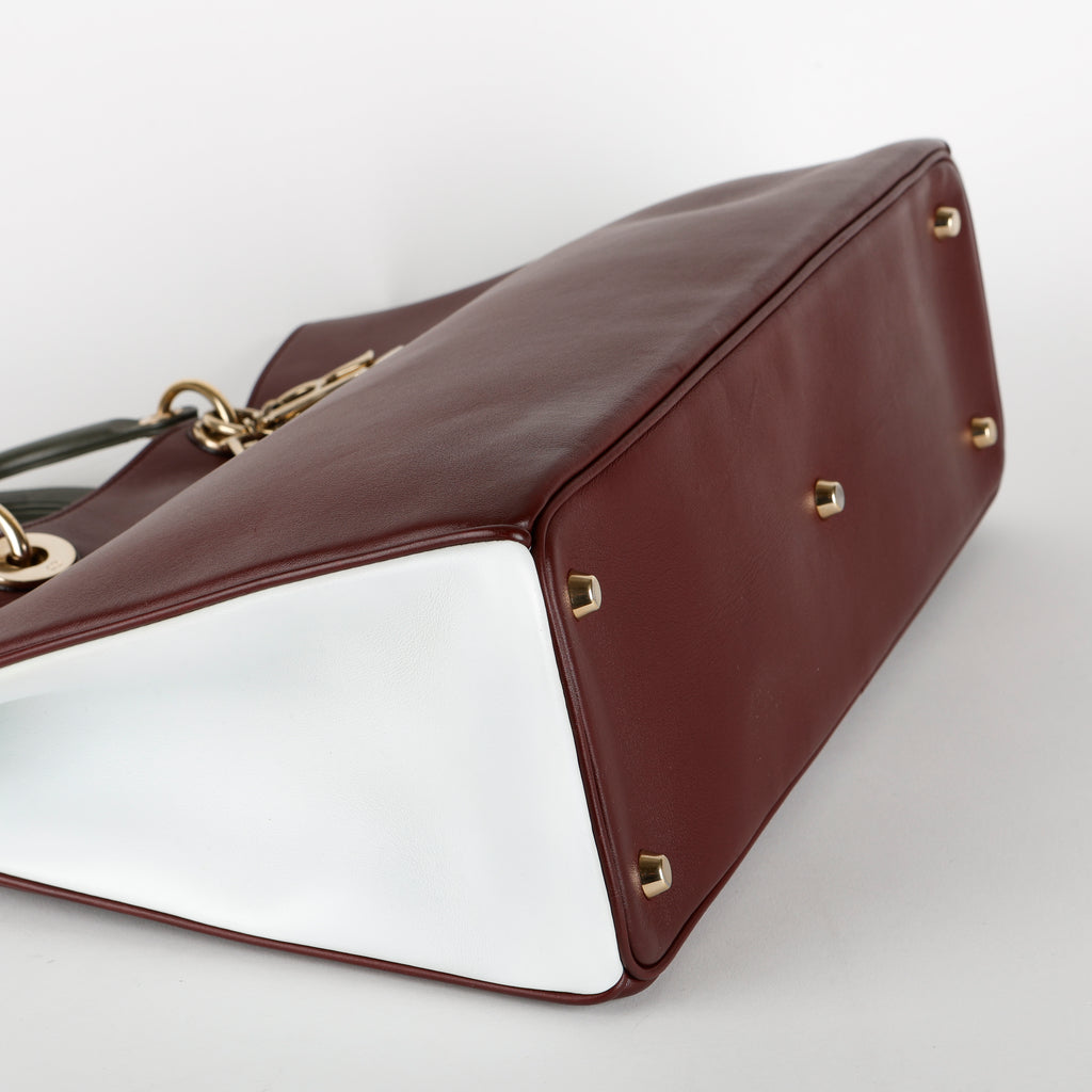 Large Diorissimo Tote, Burgundy/White/Khaki Calfskin GHW