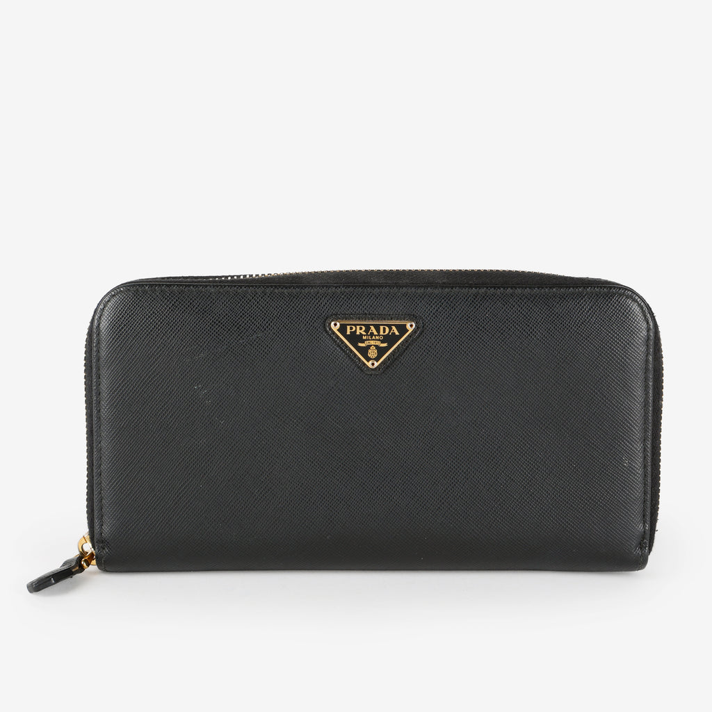 Large Zip Around Wallet, Black Saffiano #1