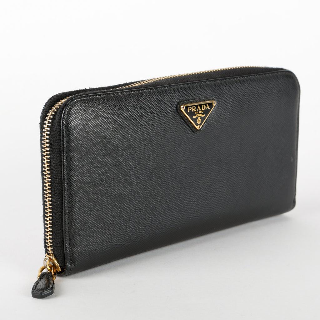 Large Zip Around Wallet, Black Saffiano #1