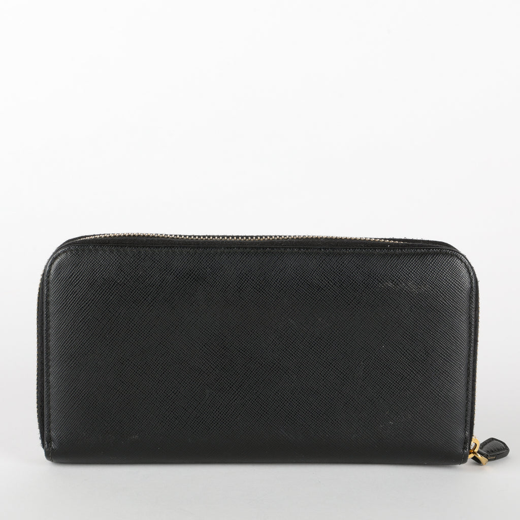 Large Zip Around Wallet, Black Saffiano #1