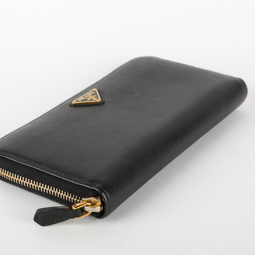 Large Zip Around Wallet, Black Saffiano #1