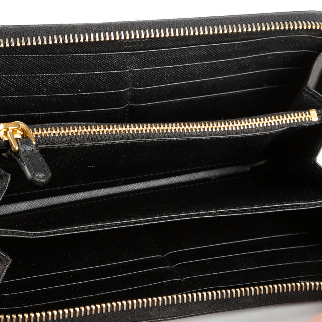 Large Zip Around Wallet, Black Saffiano #1