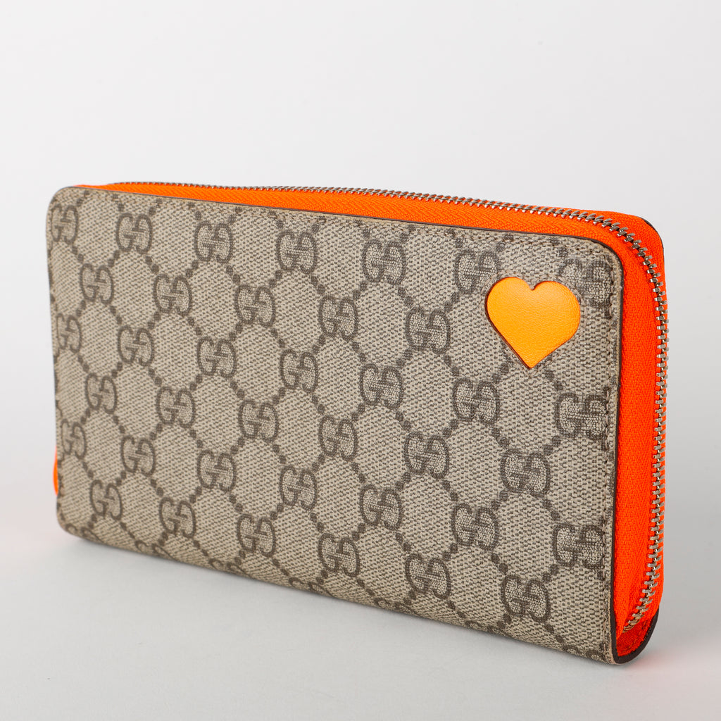 Heart Supreme Zip Around Wallet, Coated Canvas/Orange