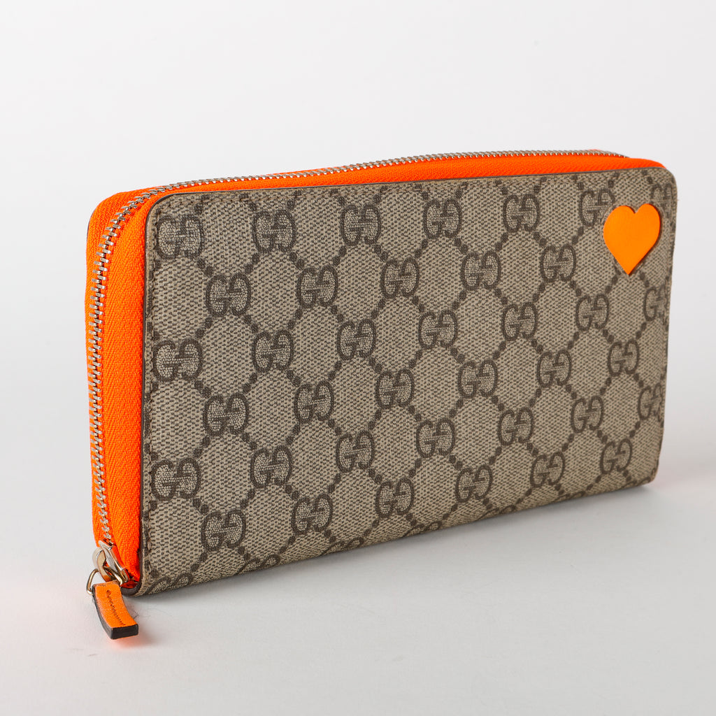 Heart Supreme Zip Around Wallet, Coated Canvas/Orange