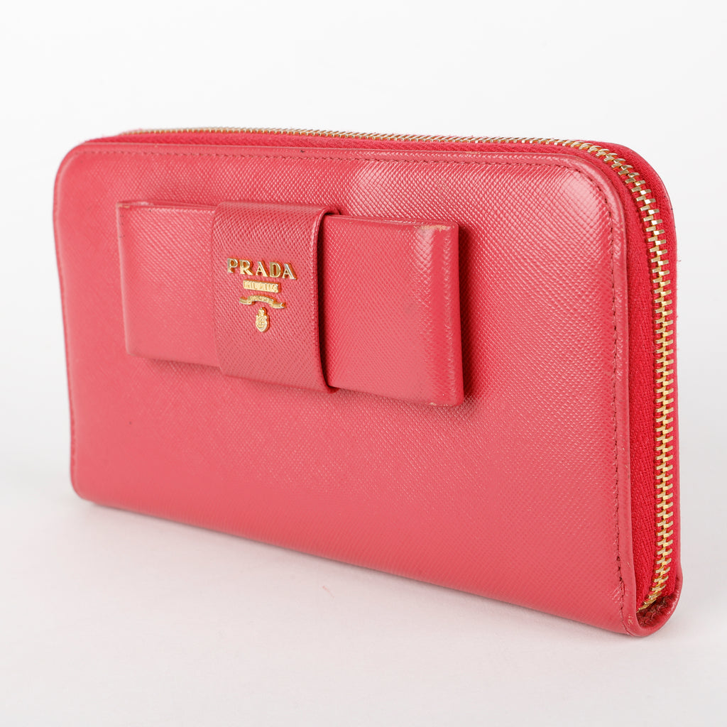 Large Fiocco Bow Continental Wallet, Fuchsia Saffiano