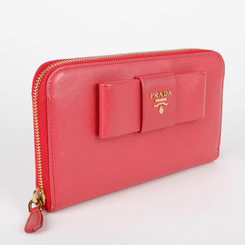 Large Fiocco Bow Continental Wallet, Fuchsia Saffiano