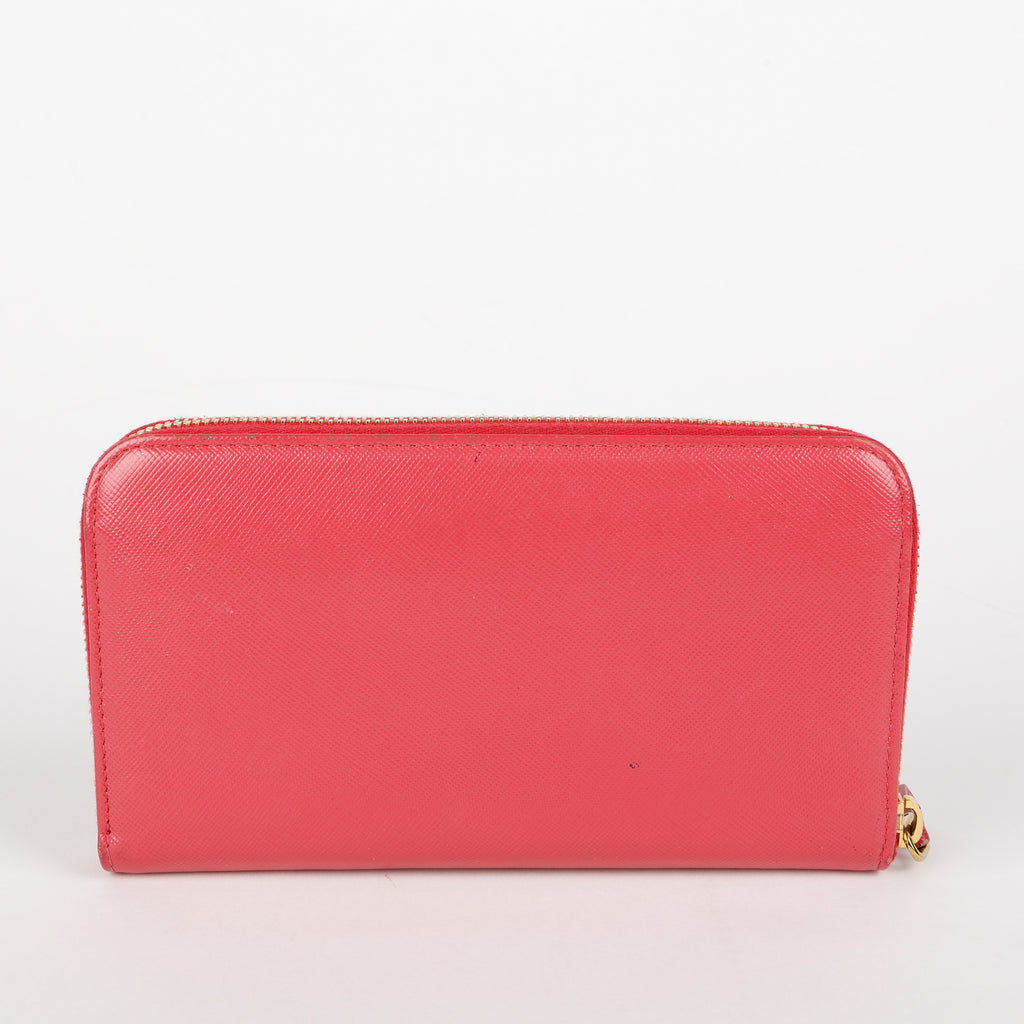 Large Fiocco Bow Continental Wallet, Fuchsia Saffiano