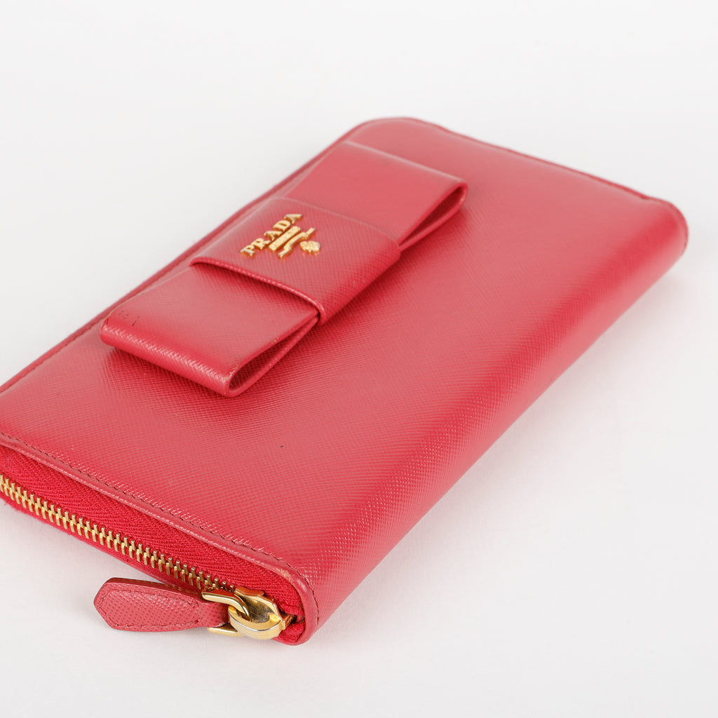 Large Fiocco Bow Continental Wallet, Fuchsia Saffiano