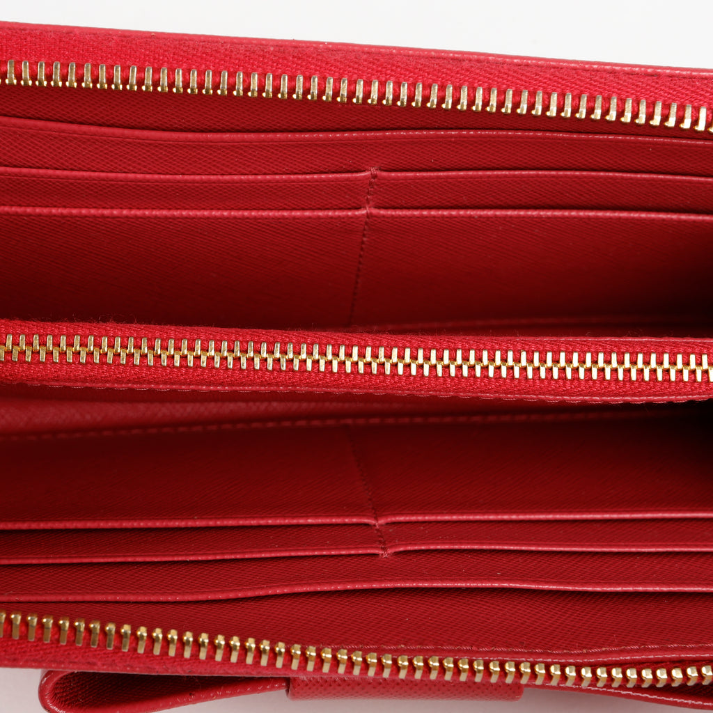 Large Fiocco Bow Continental Wallet, Fuchsia Saffiano