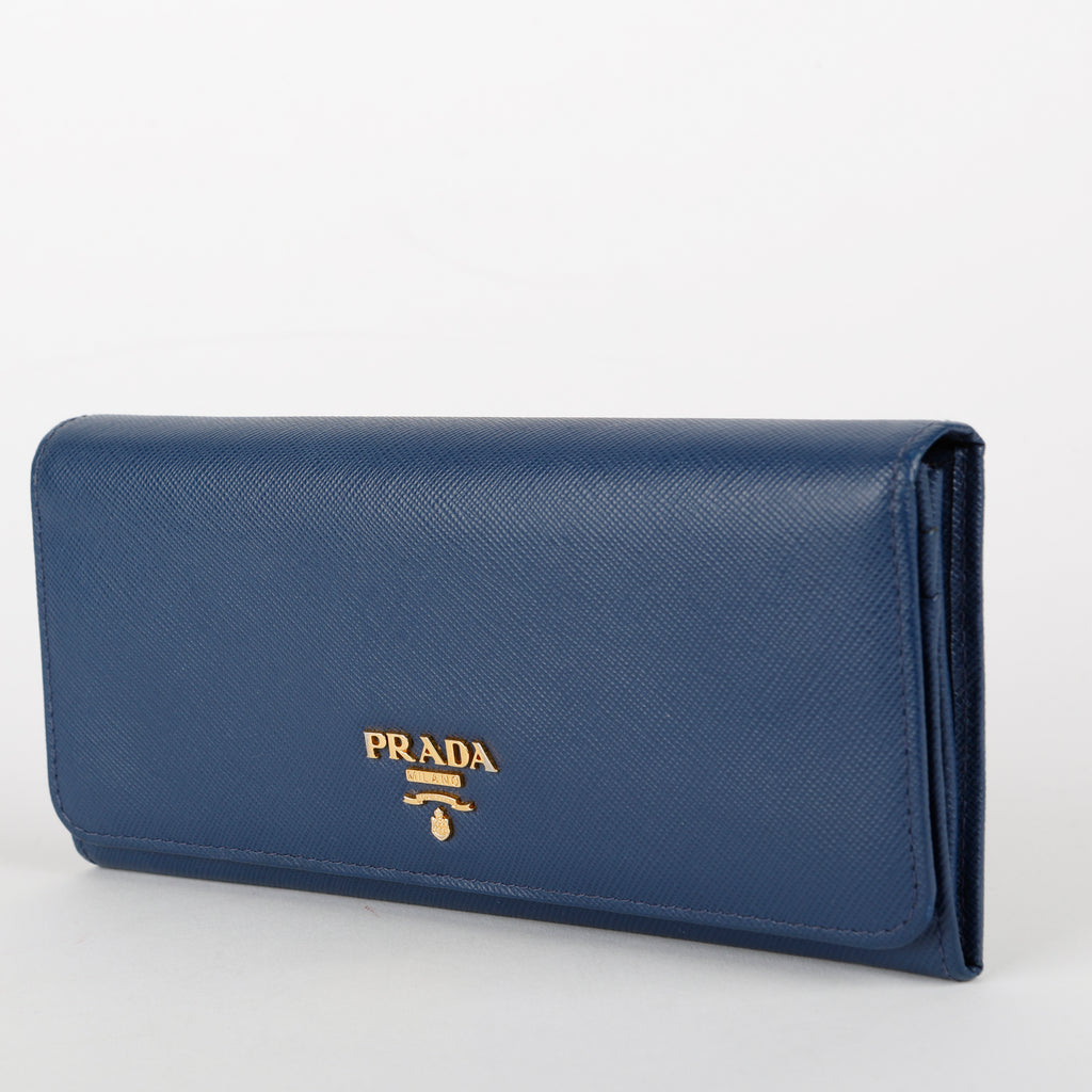 Continental Long Wallet, Blue Saffiano