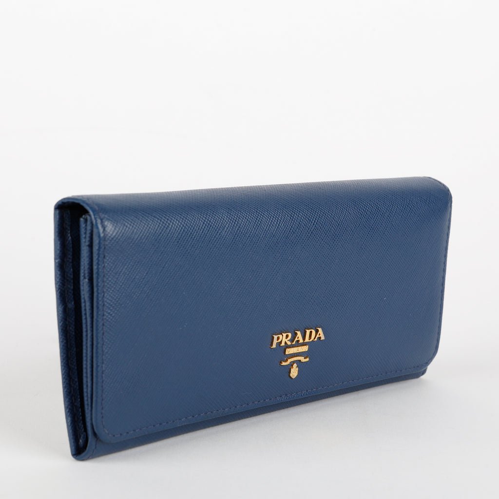 Continental Long Wallet, Blue Saffiano