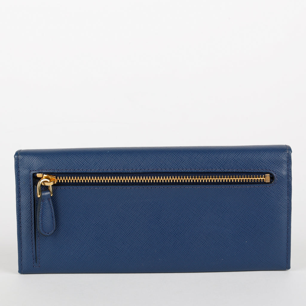 Continental Long Wallet, Blue Saffiano