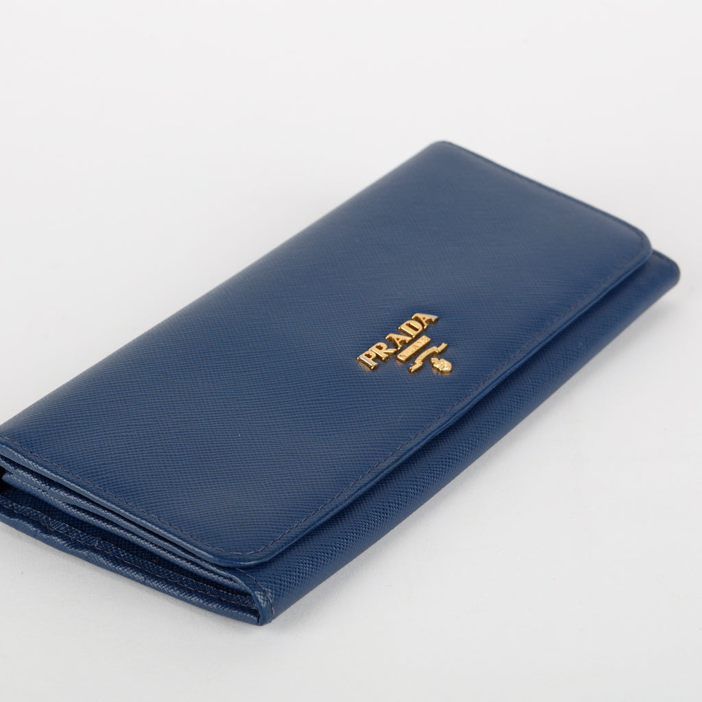 Continental Long Wallet, Blue Saffiano