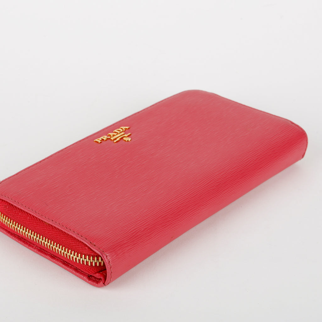 French Zip Around Wallet, Fuchsia Saffiano