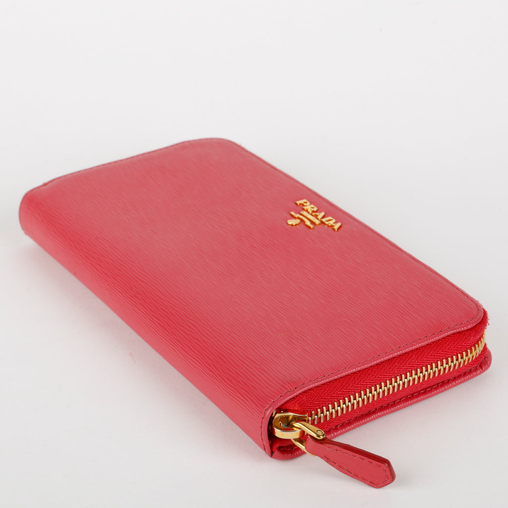 French Zip Around Wallet, Fuchsia Saffiano