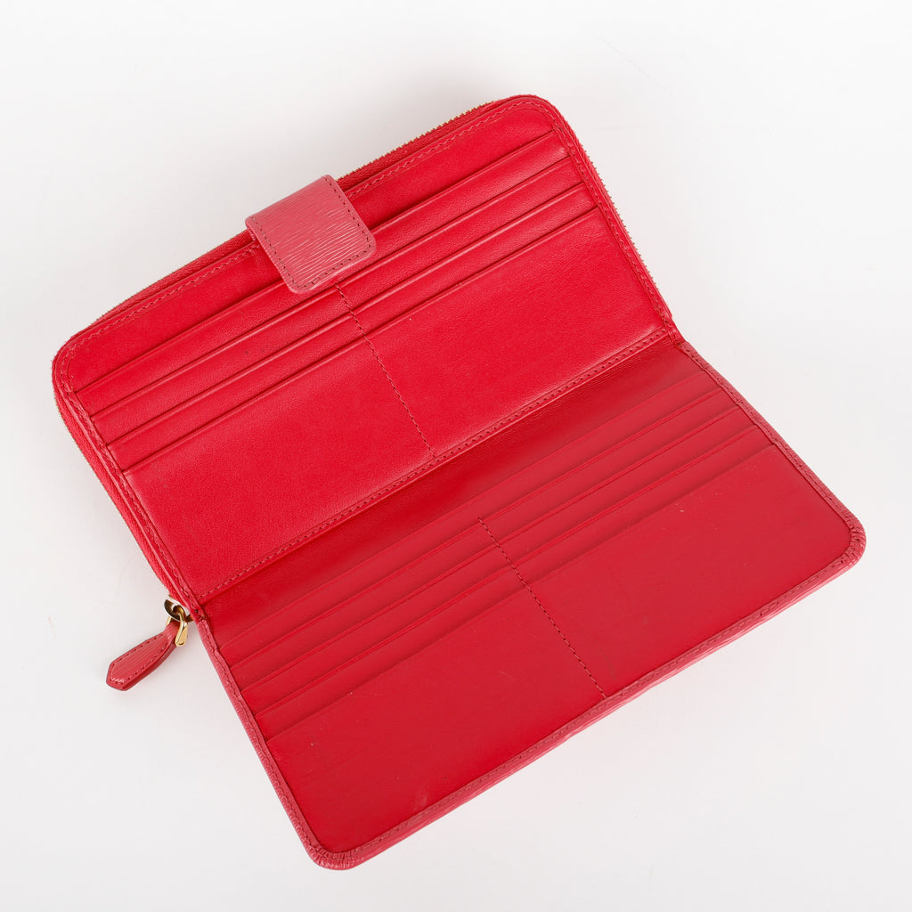 French Zip Around Wallet, Fuchsia Saffiano