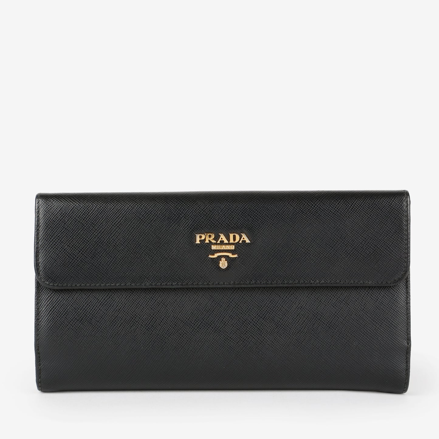 Large French Flip Wallet, Black Saffiano