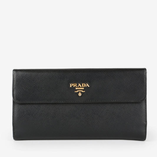 Large French Flip Wallet, Black Saffiano