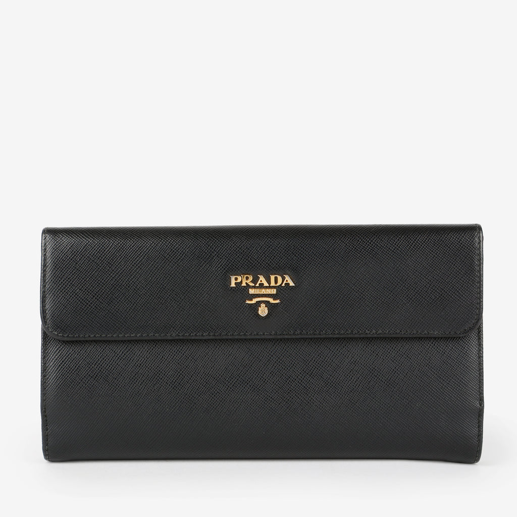 Large French Flip Wallet, Black Saffiano