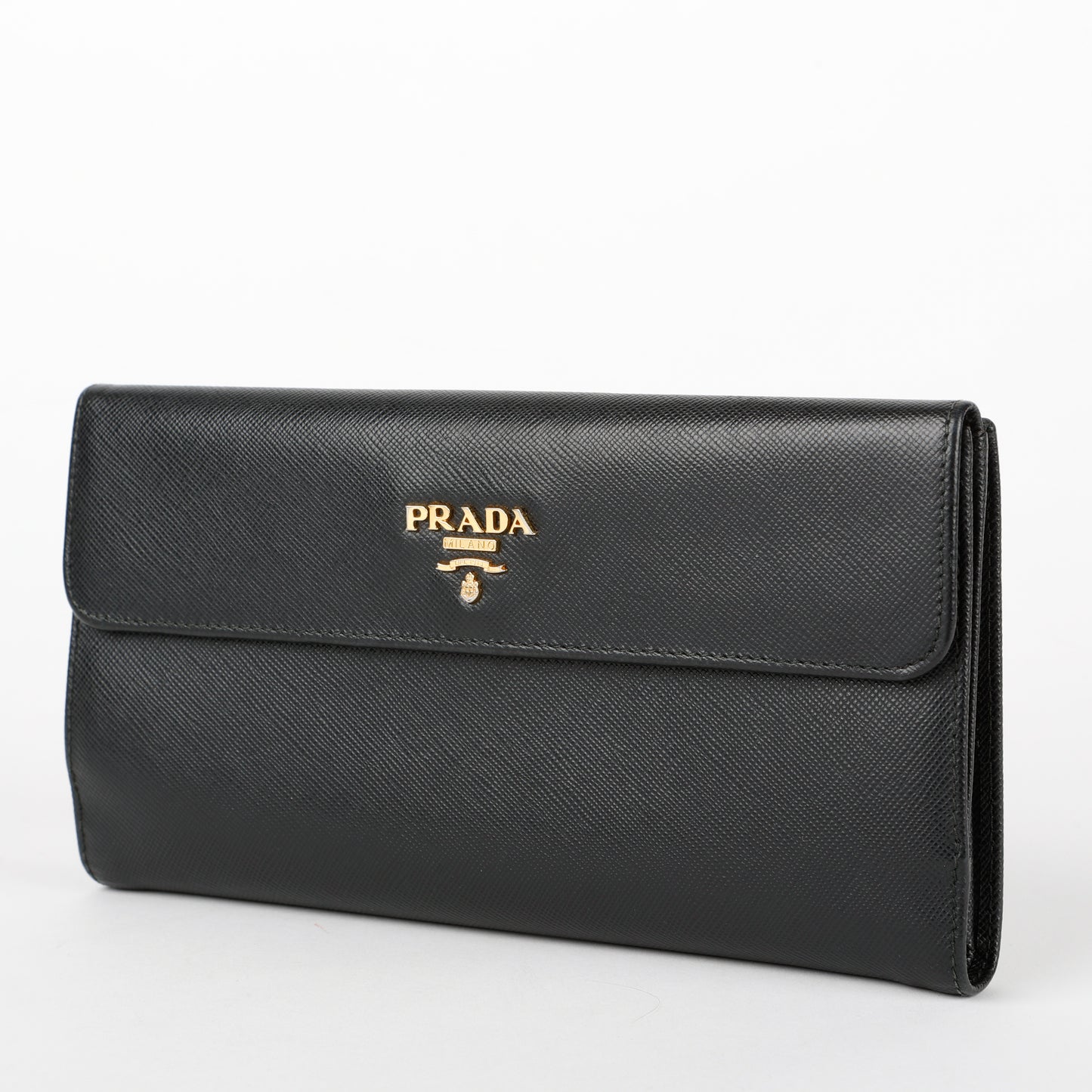 Large French Flip Wallet, Black Saffiano