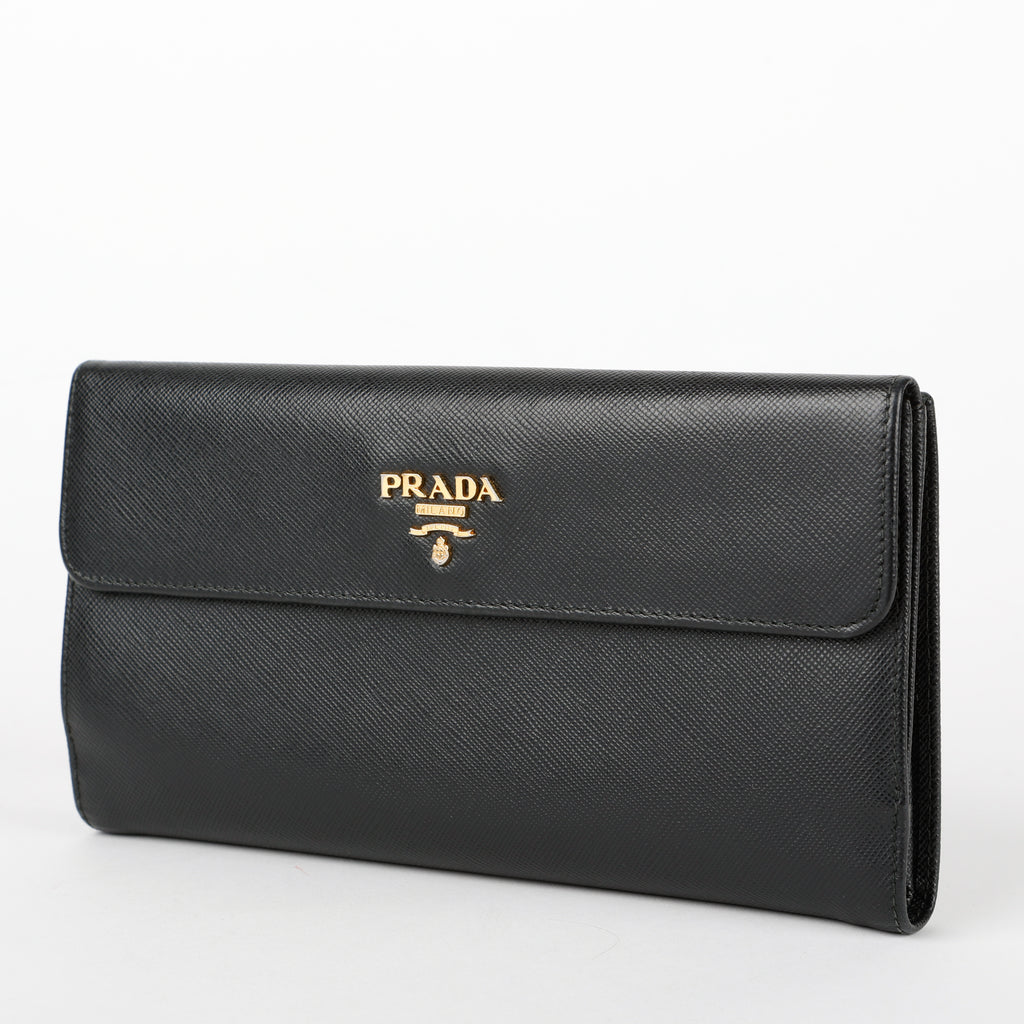 Large French Flip Wallet, Black Saffiano