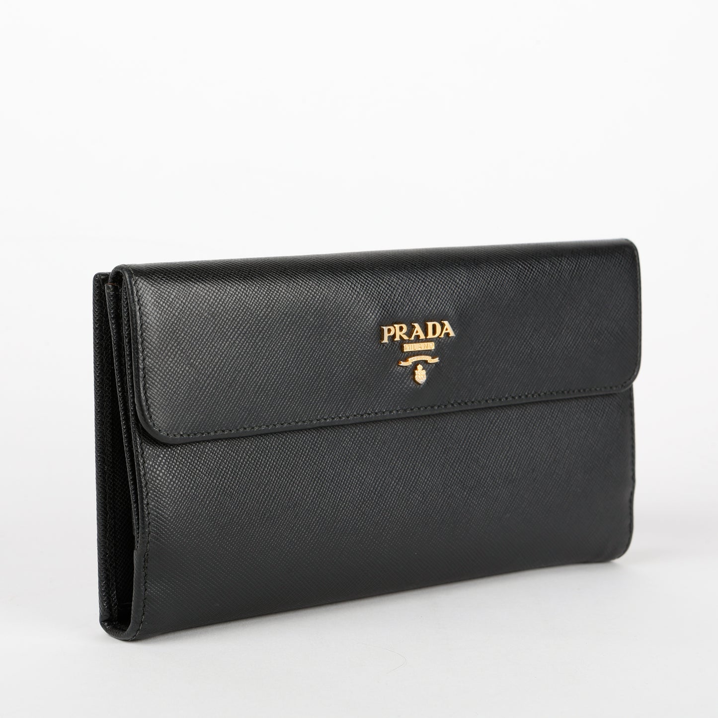 Large French Flip Wallet, Black Saffiano