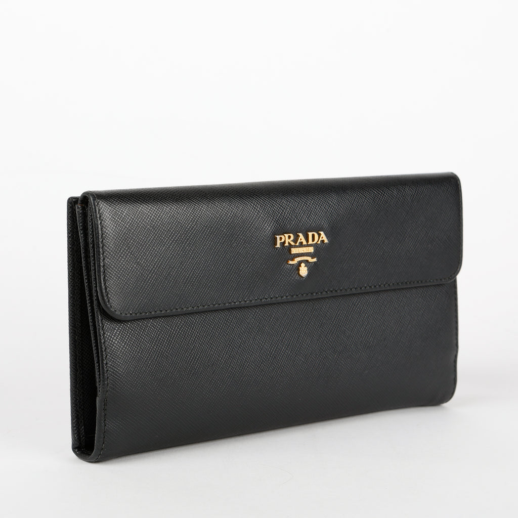 Large French Flip Wallet, Black Saffiano
