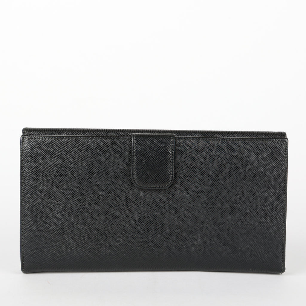 Large French Flip Wallet, Black Saffiano