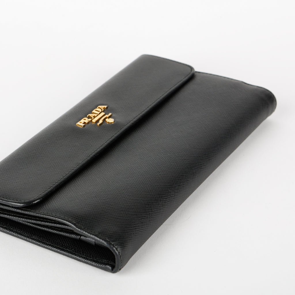 Large French Flip Wallet, Black Saffiano