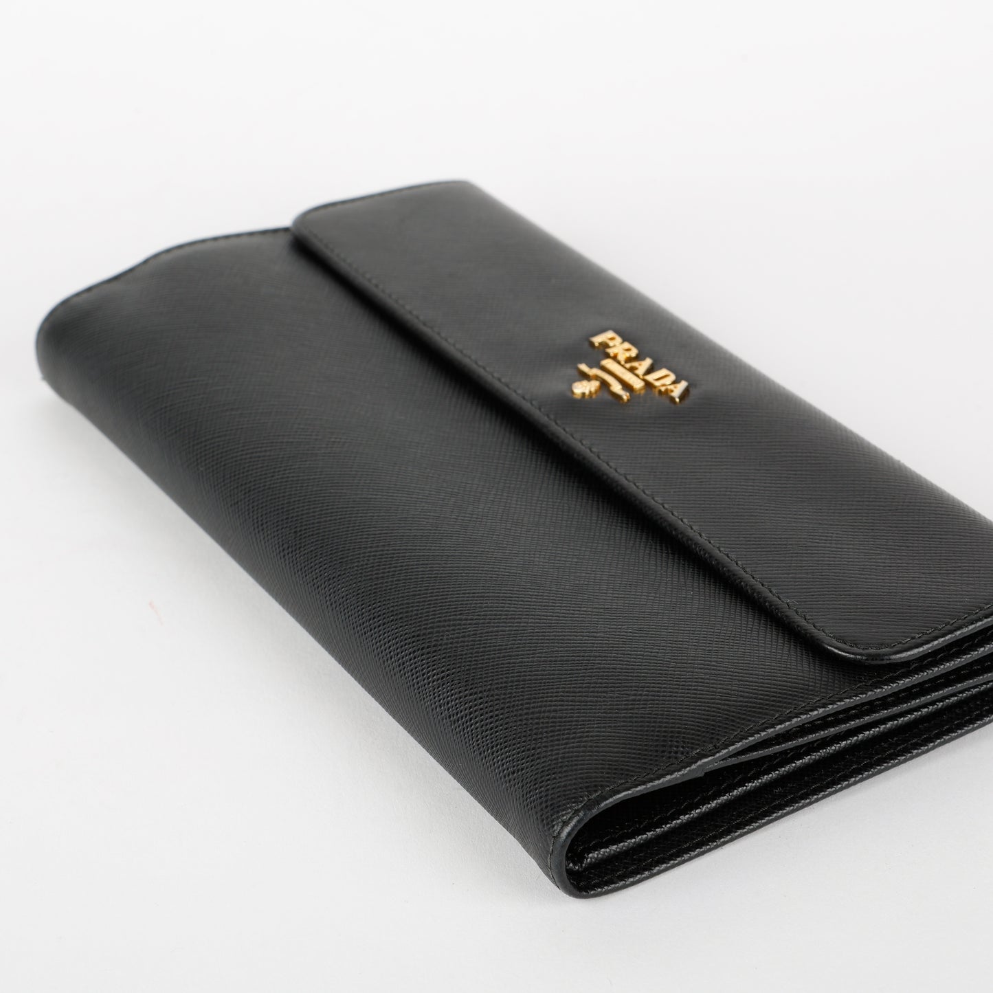 Large French Flip Wallet, Black Saffiano