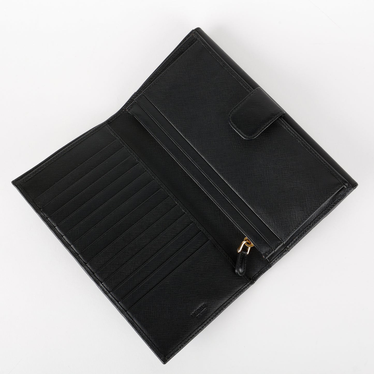 Large French Flip Wallet, Black Saffiano