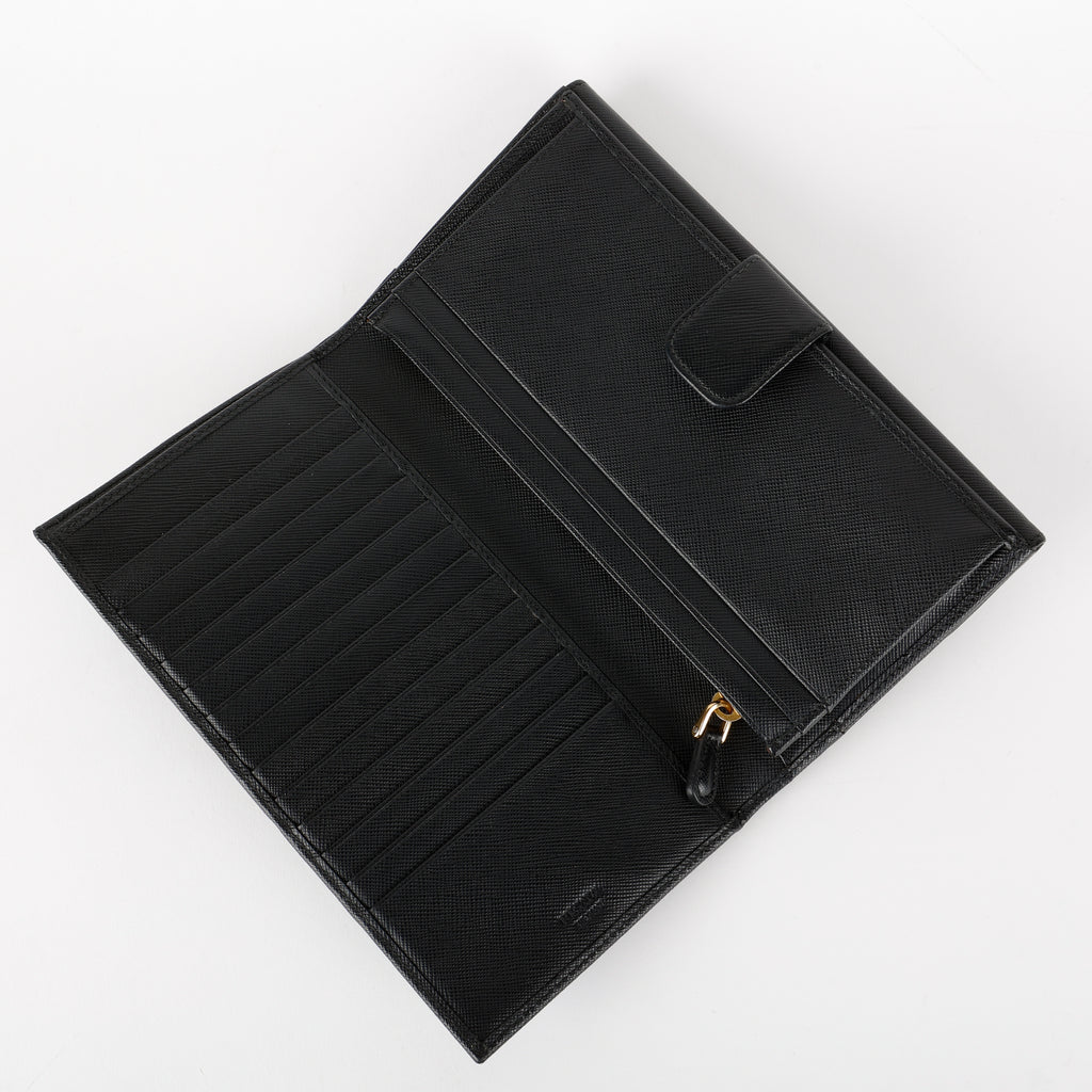 Large French Flip Wallet, Black Saffiano