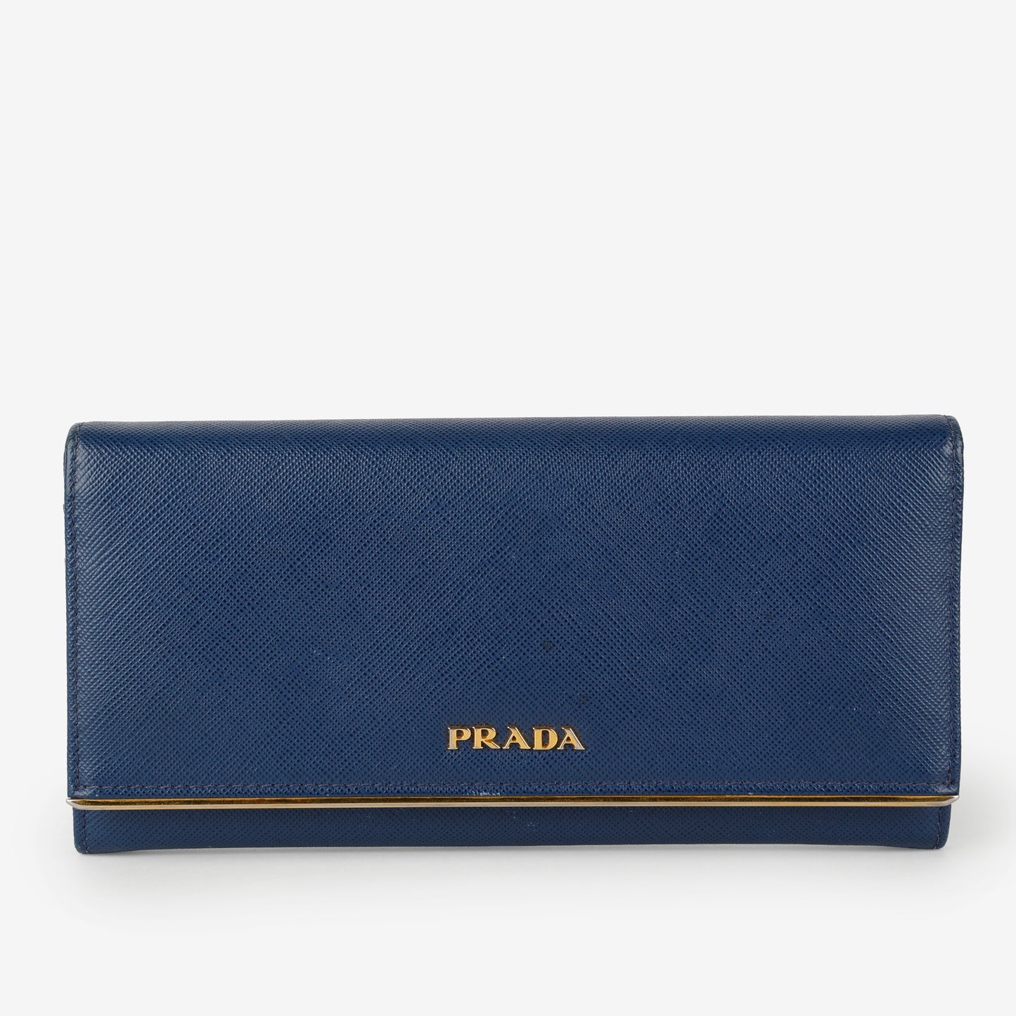 Metal Bar Continental Wallet, Blue Saffiano