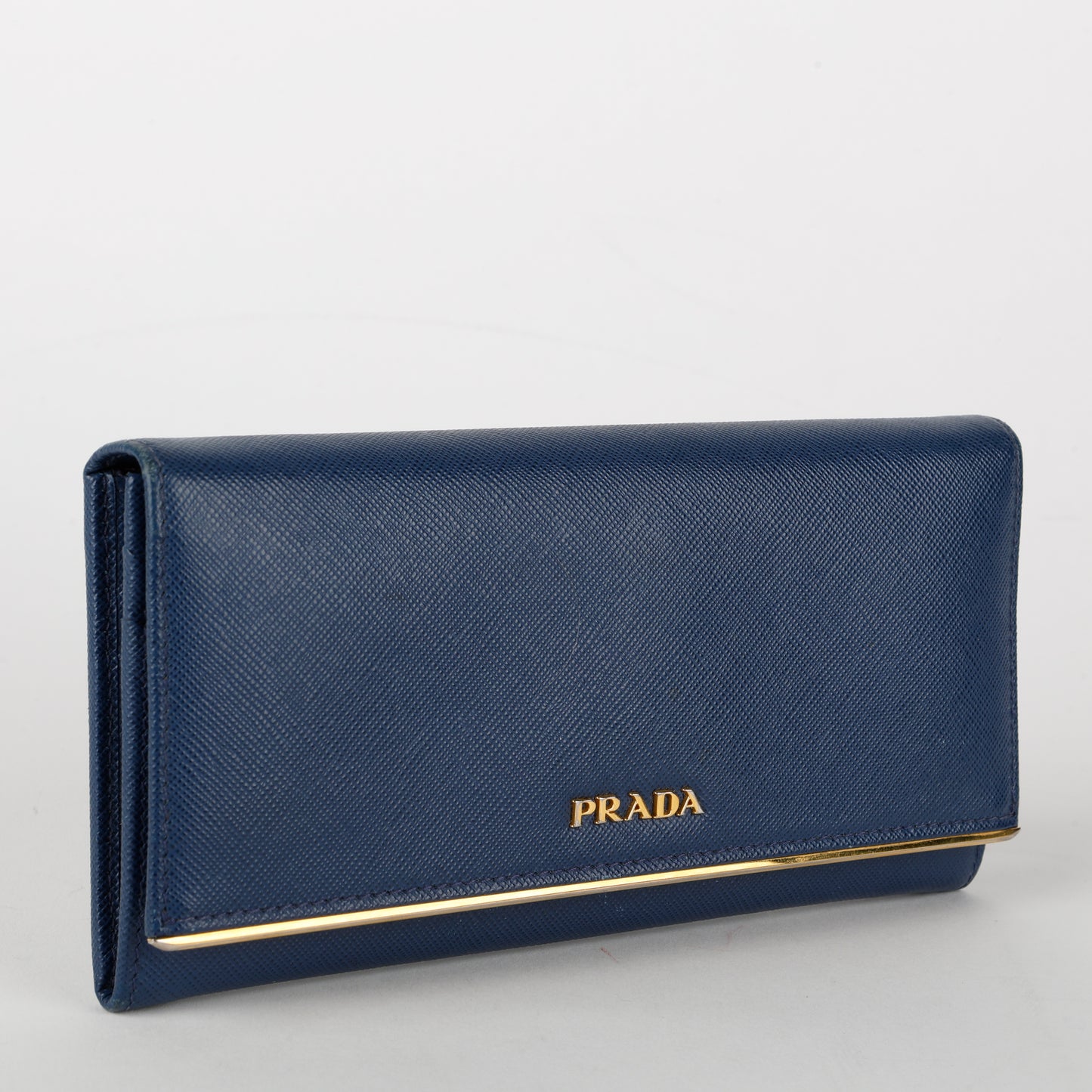 Metal Bar Continental Wallet, Blue Saffiano