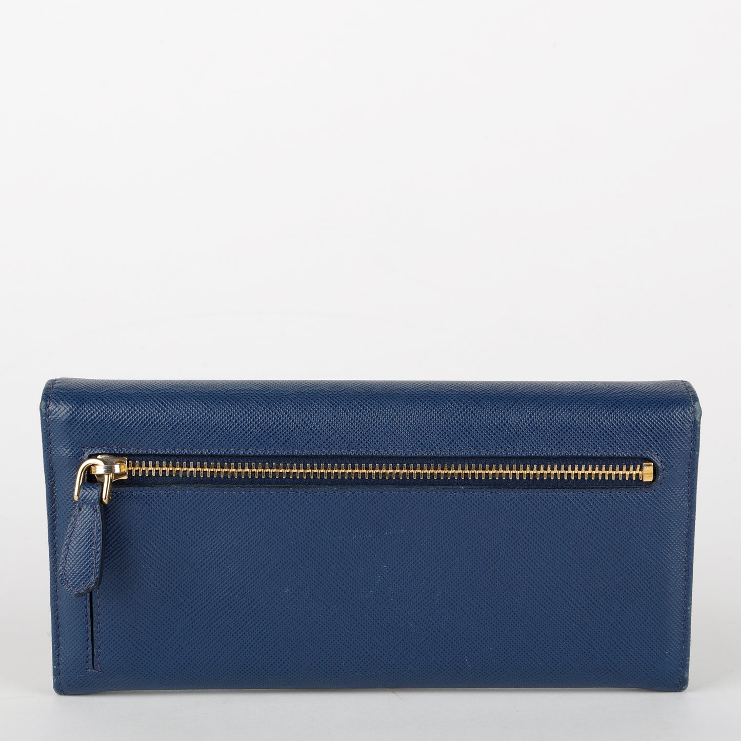 Metal Bar Continental Wallet, Blue Saffiano