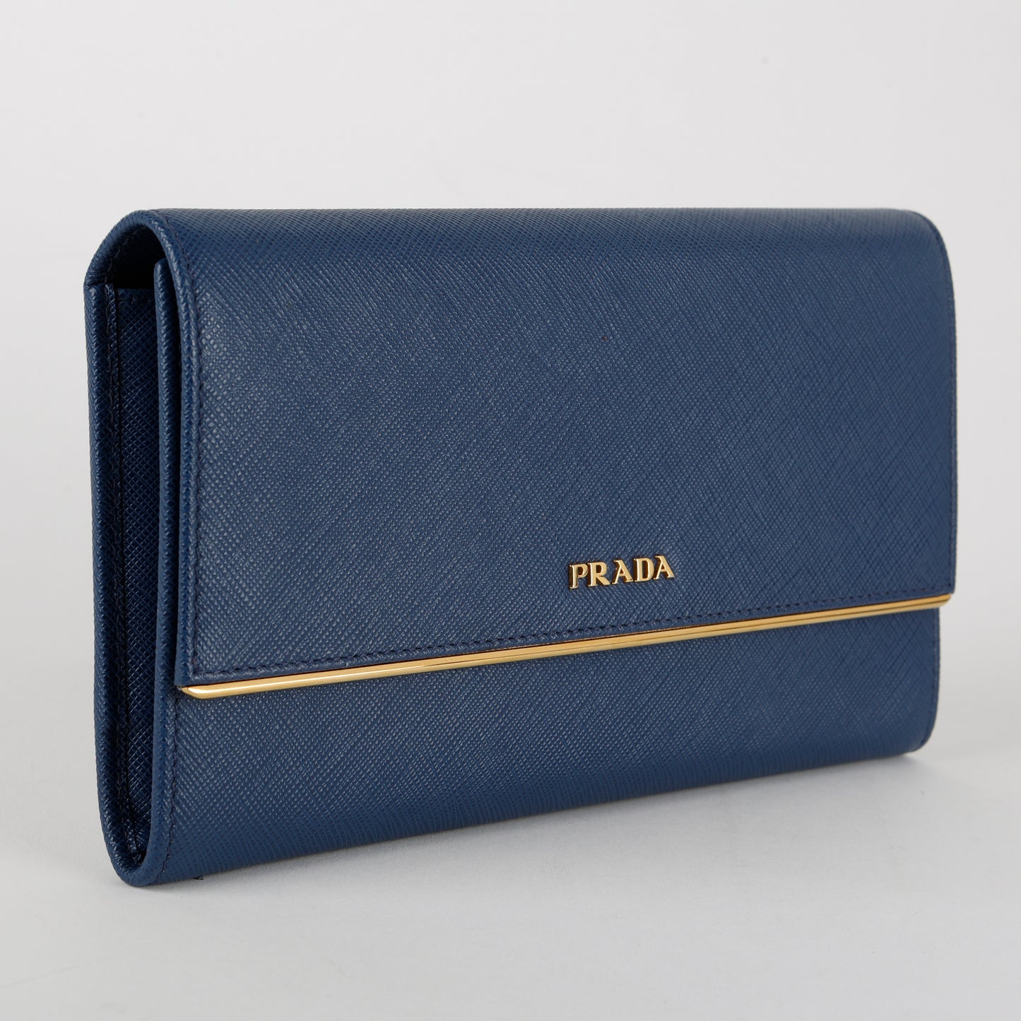 Metal Bar Continental Flap Wallet, Blue Saffiano