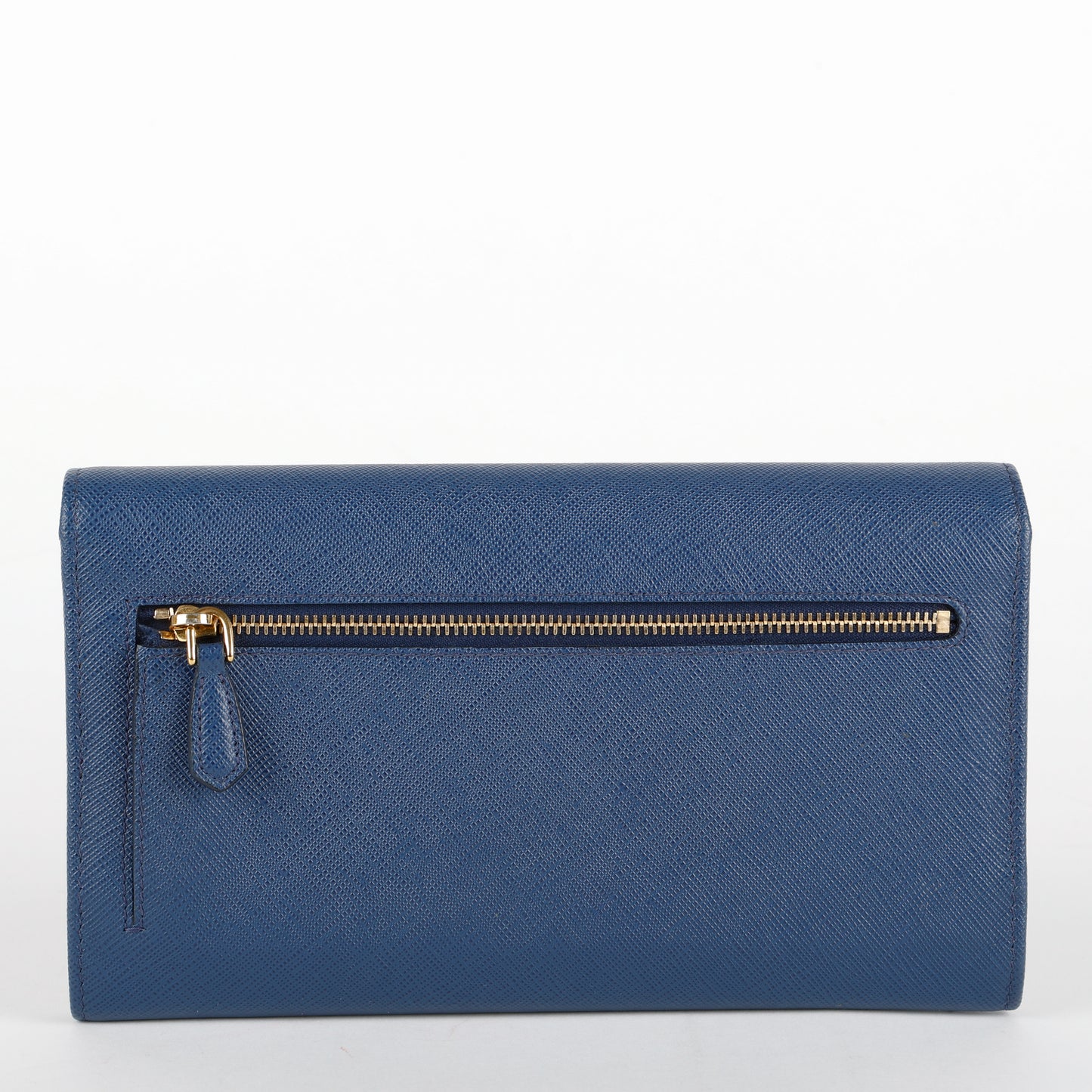 Metal Bar Continental Flap Wallet, Blue Saffiano