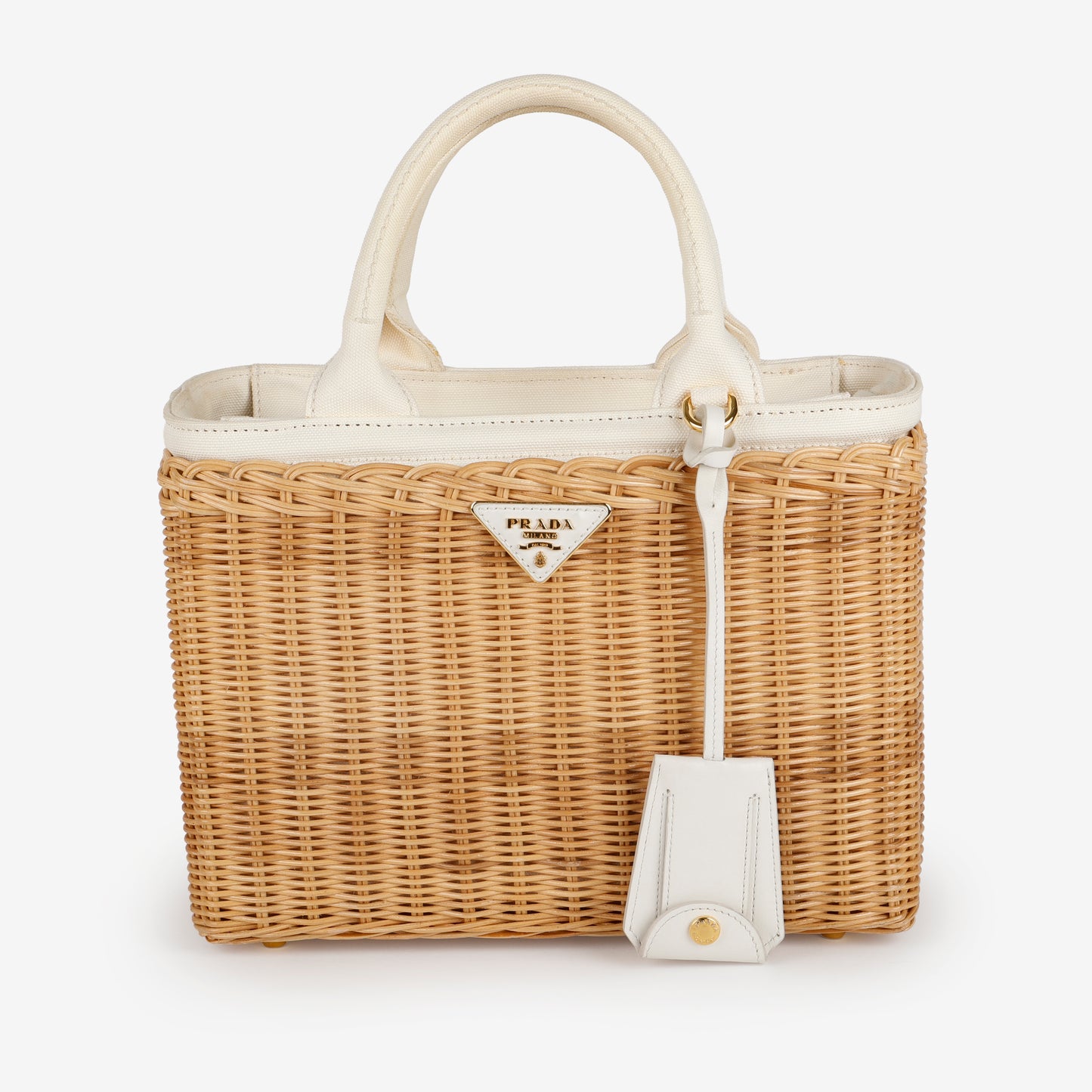 Medium 2 Way Tote, Wicker and Cream Linen Canvas