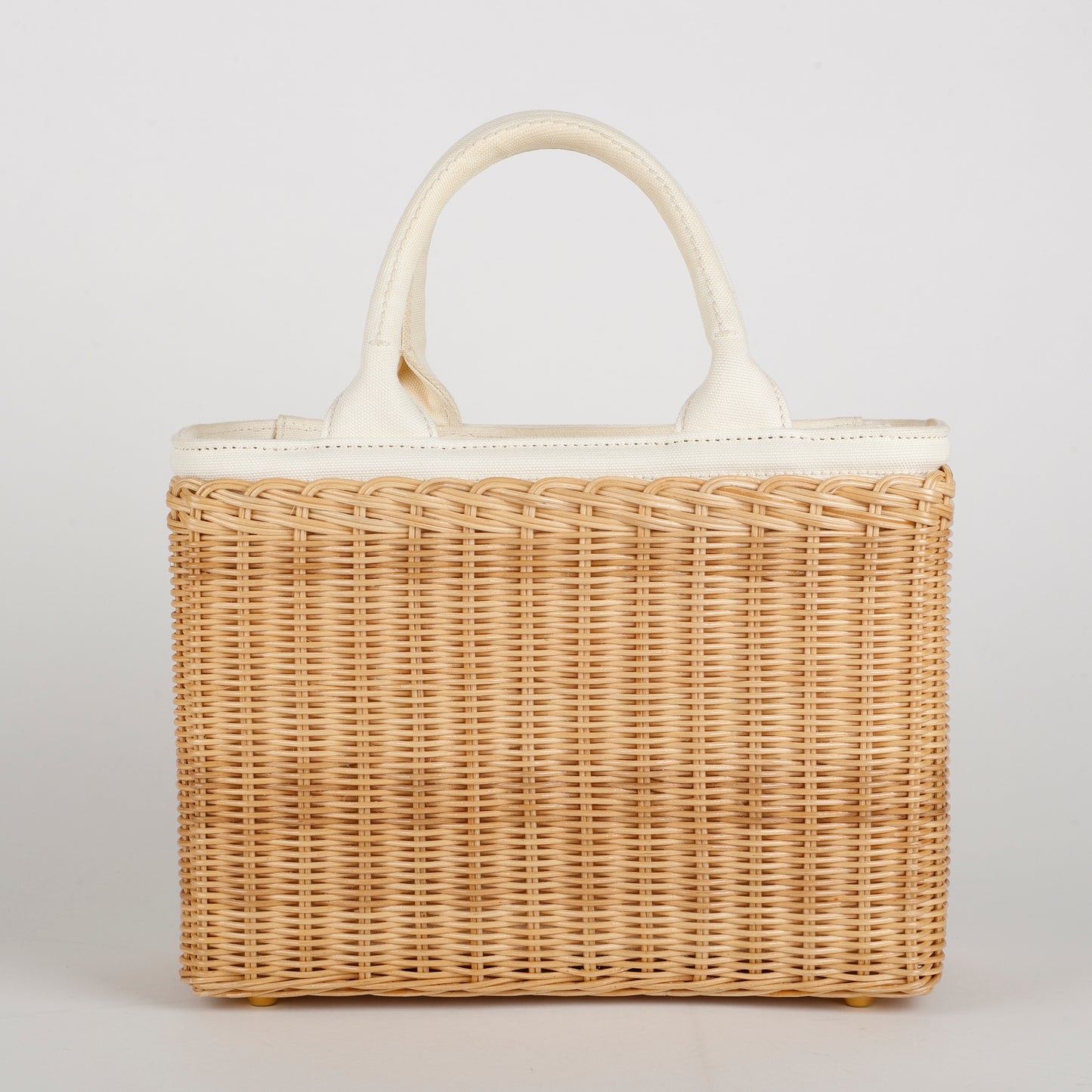 Medium 2 Way Tote, Wicker and Cream Linen Canvas